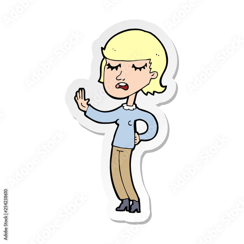 sticker of a cartoon woman ignoring