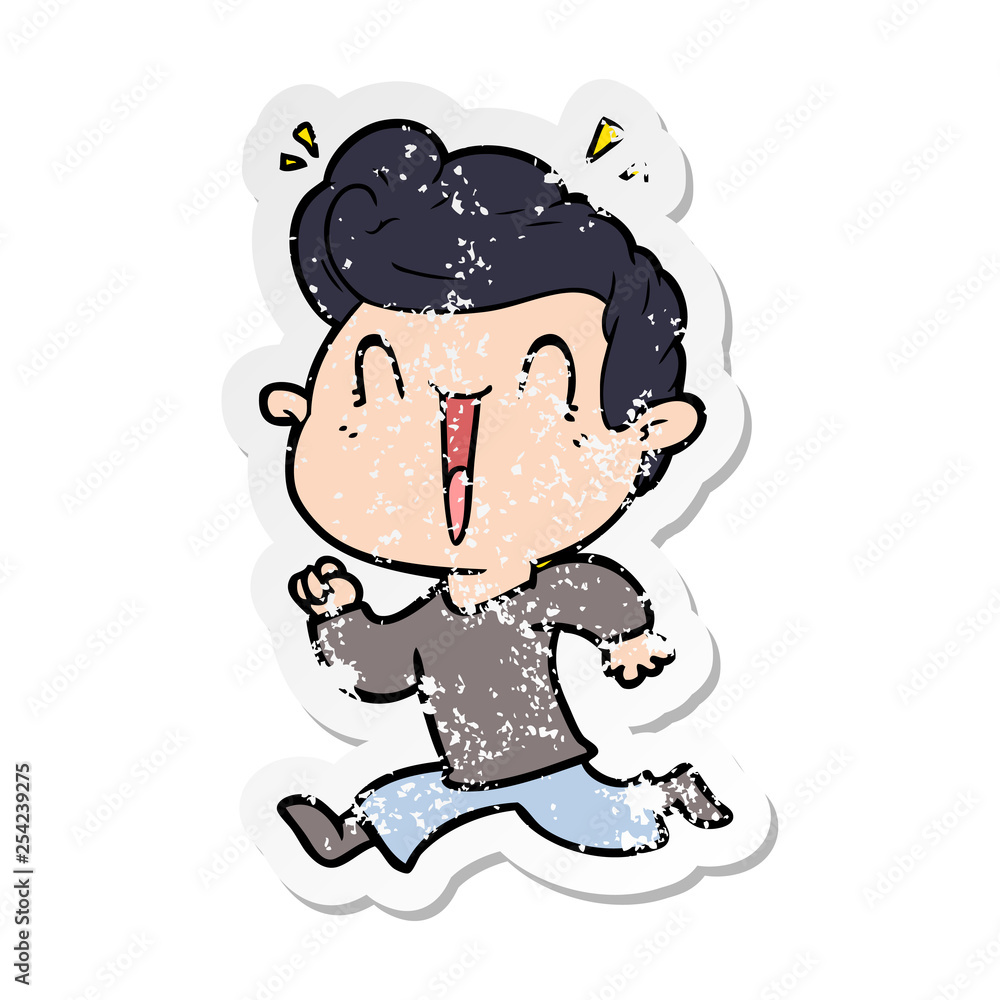 Fototapeta premium distressed sticker of a cartoon excited man