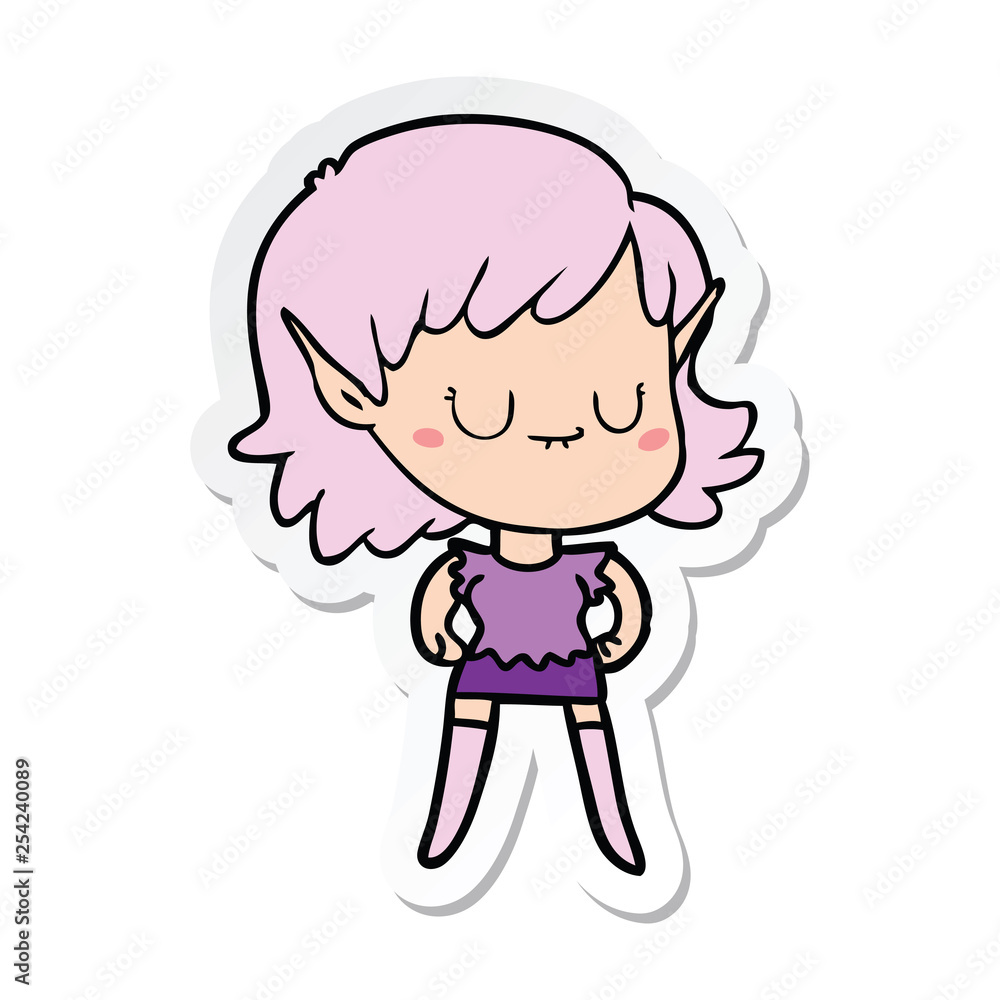 sticker of a happy cartoon elf girl sticker of a happy cartoon elf girl