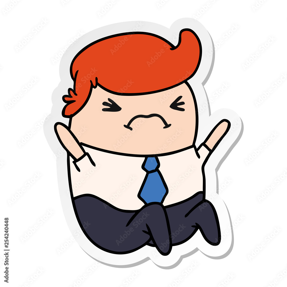 sticker cartoon of an angry kawaii business man