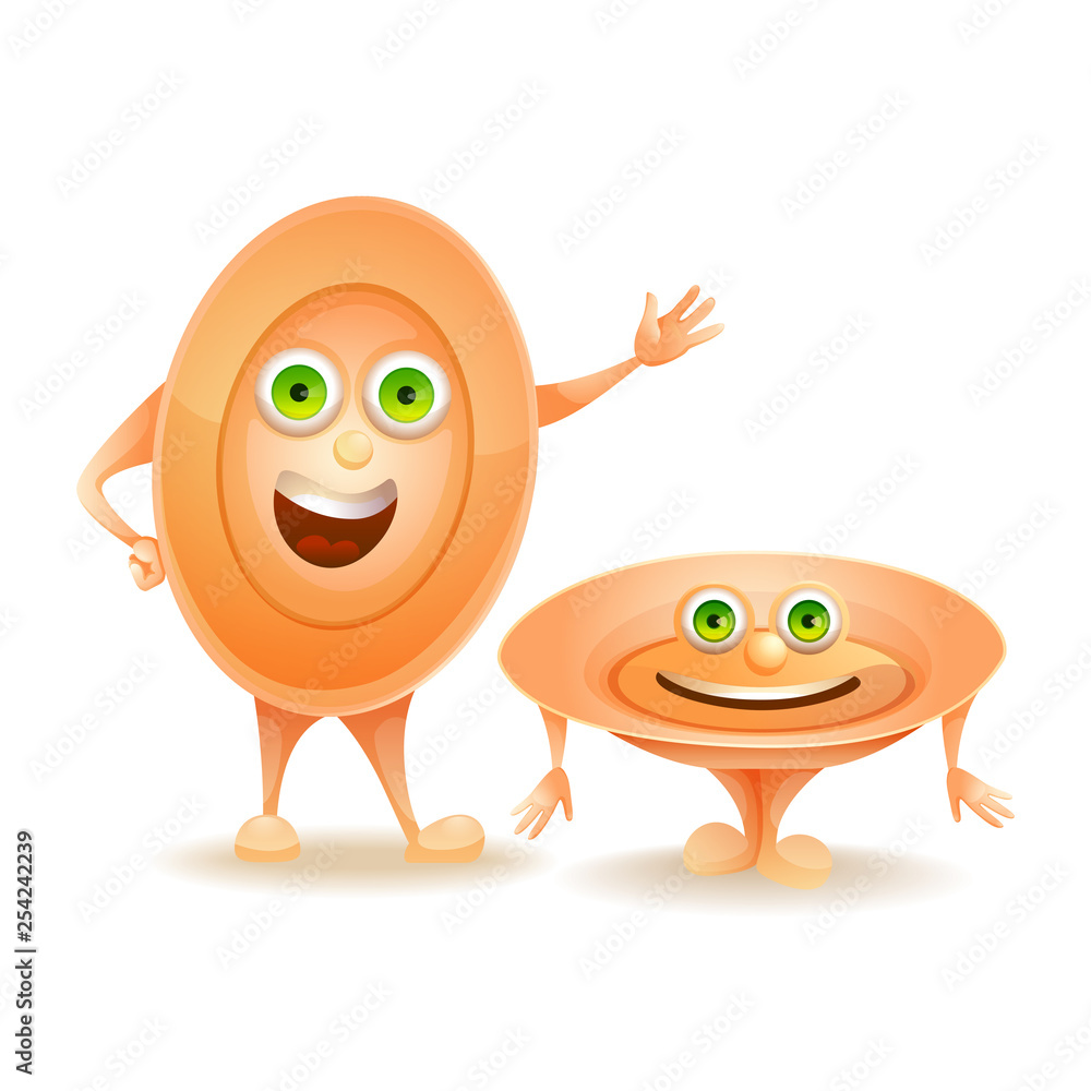 Obraz premium Two cartoon characters funny plates. Cute kitchenware