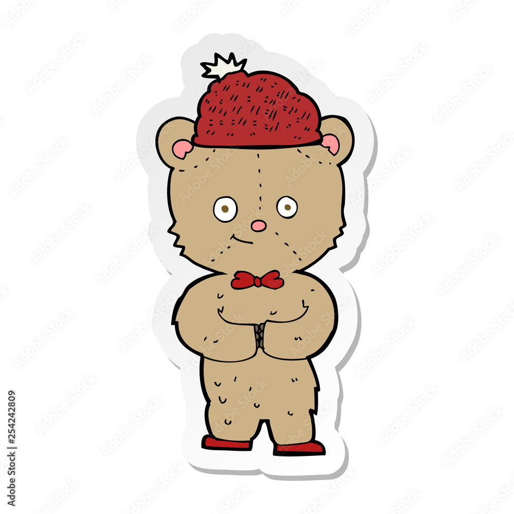 sticker of a cartoon bear in hat sticker of a cartoon bear in hat