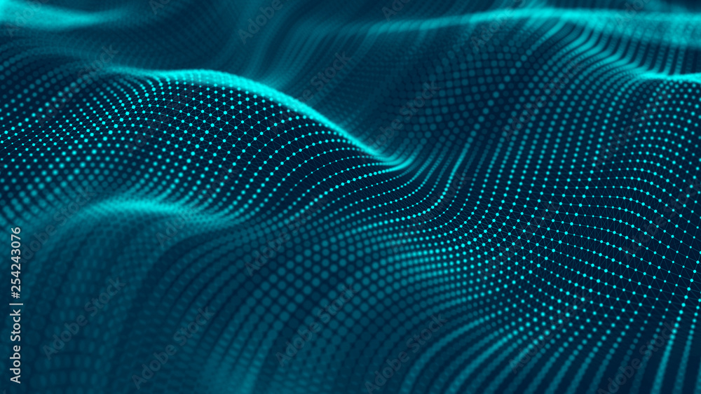 Wave of particles. Abstract background with a futuristic wave. Big data. 3d rendering. Wave of particles. Abstract background with a futuristic wave. Big data. 3d rendering.