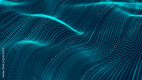 Wave of particles. Abstract background with a futuristic wave. Big data. 3d rendering.