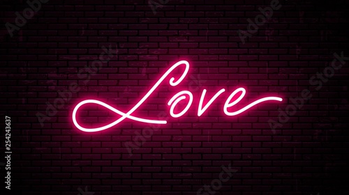 Love, red neon inscription. Vector Illustration