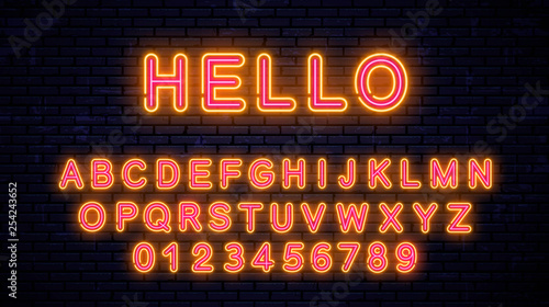 Neon beautiful yellow - red letters. Vector Illustration