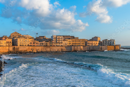 View over the city and the seashore of the Ortigia island in Syracuse, Sicily, Italy