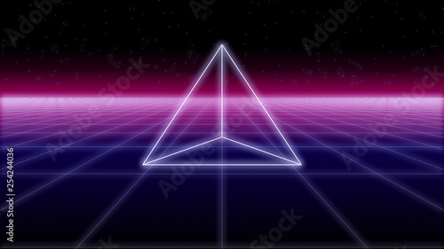 Bild auf Leinwand synthwave pyramid on a Retro Background 3d render