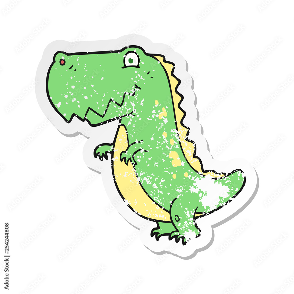 retro distressed sticker of a cartoon dinosaur retro distressed sticker of a cartoon dinosaur