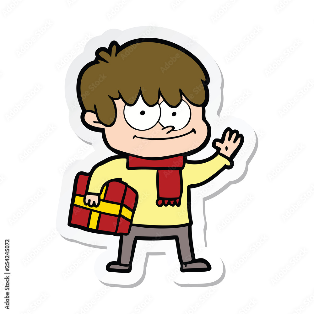 sticker of a happy cartoon man sticker of a happy cartoon man