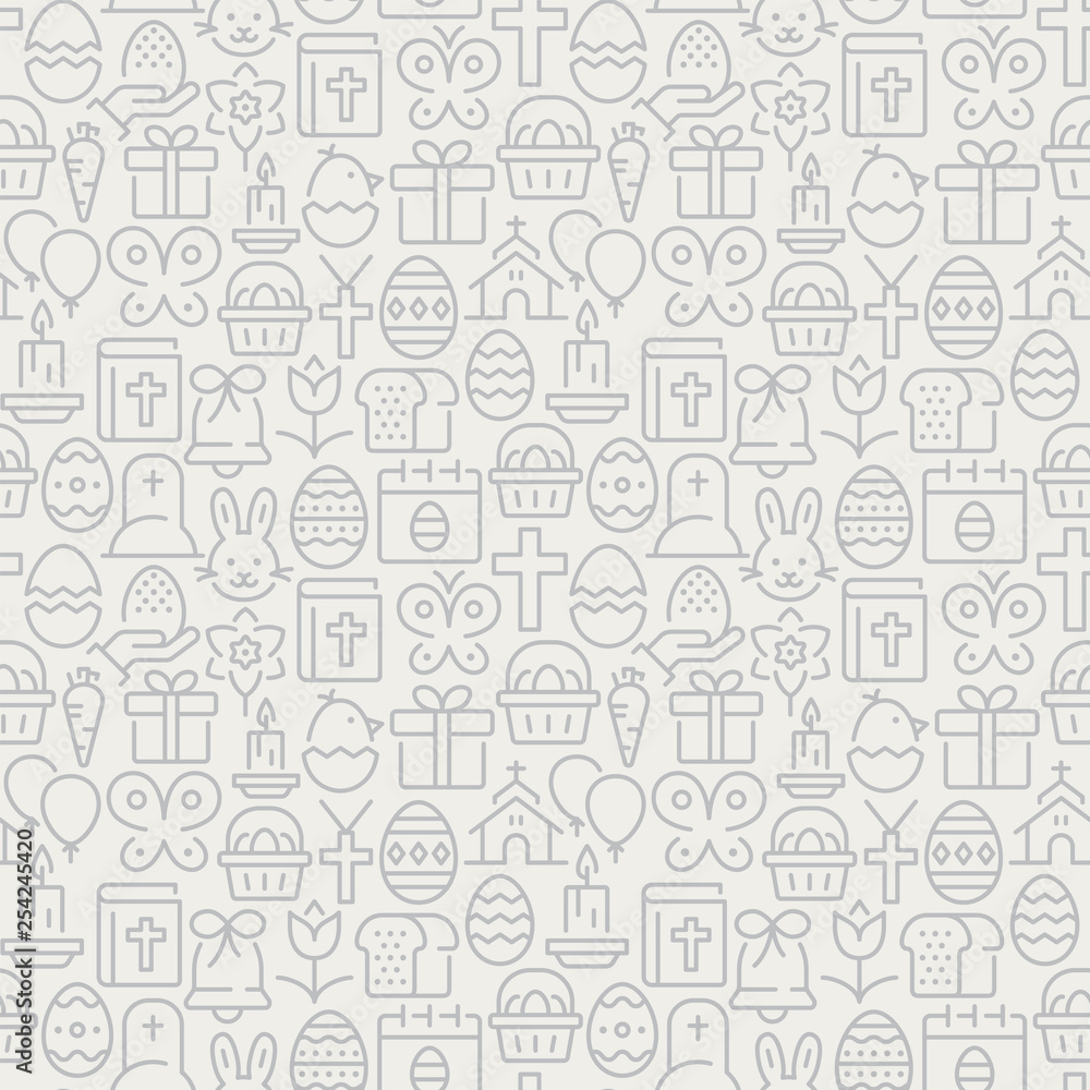 Easter seamless pattern with thin line icons