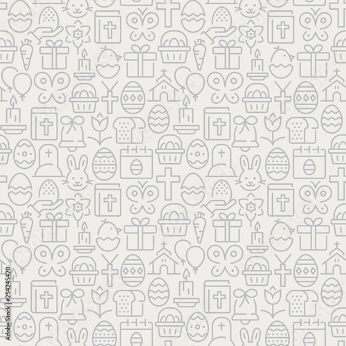 Easter seamless pattern with thin line icons