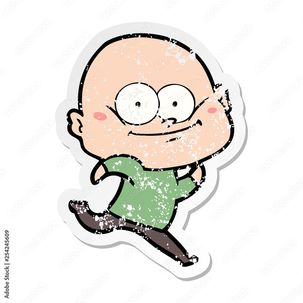 distressed sticker of a cartoon bald man staring distressed sticker of a cartoon bald man staring