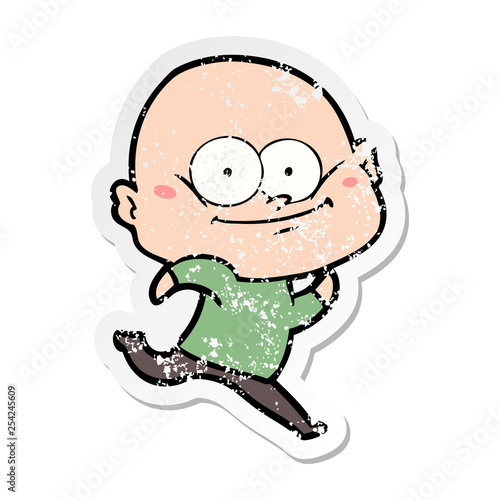 distressed sticker of a cartoon bald man staring © lineartestpilot