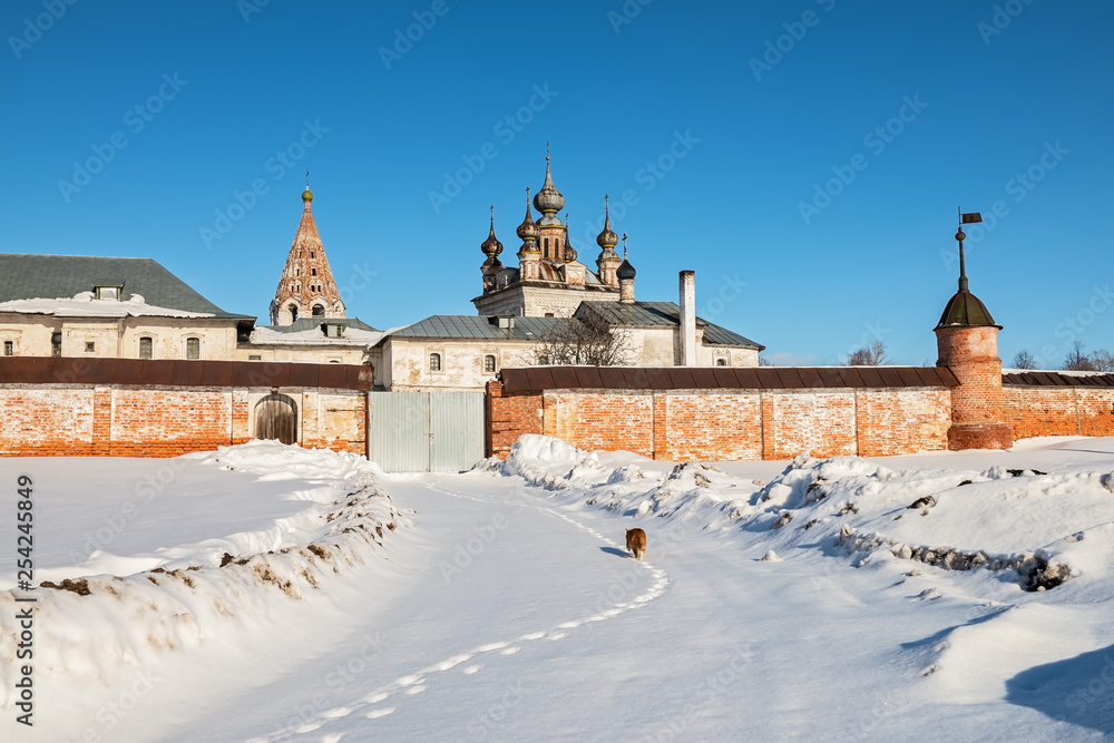 Cat trail to the historic Monastery of Archangel Michael in Yuryev-Polsky, Russia
