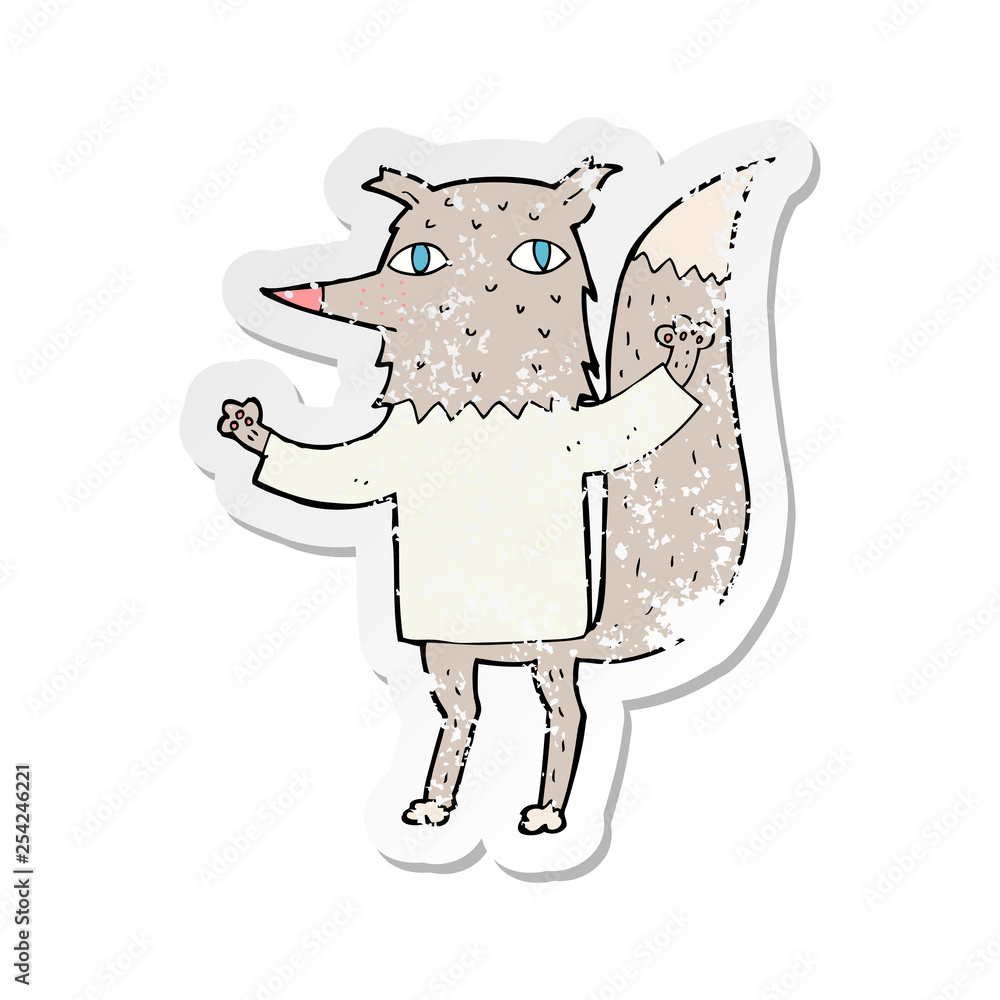 retro distressed sticker of a cartoon wolf retro distressed sticker of a cartoon wolf
