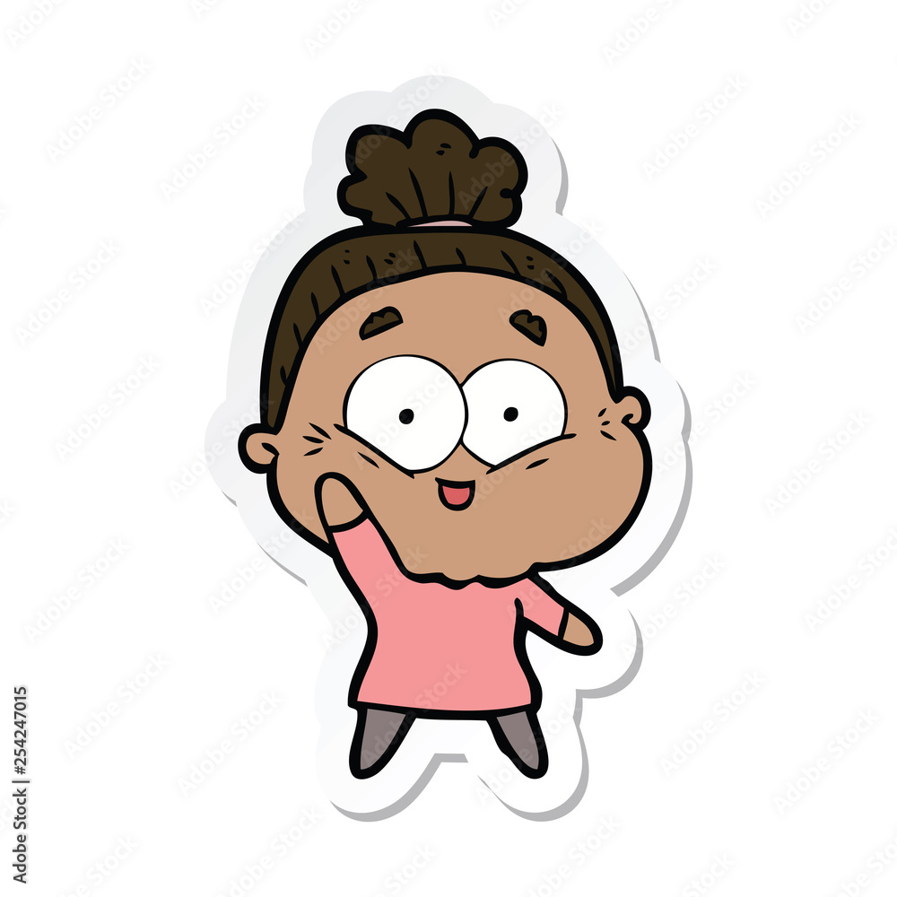 sticker of a cartoon happy old woman sticker of a cartoon happy old woman