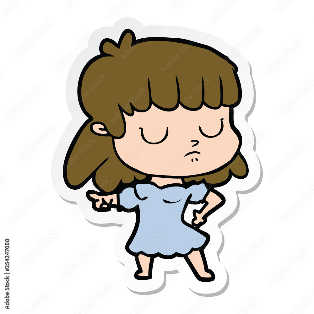 sticker of a cartoon indifferent woman