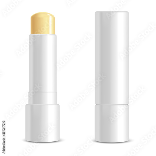 Realistic 3d Detailed White Blank Lip Balm Stick Template Mockup Set. Vector