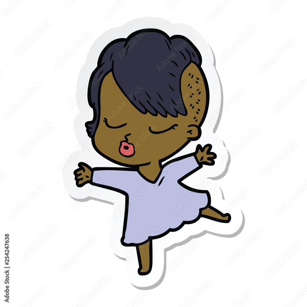 sticker of a cartoon pretty hipster girl sticker of a cartoon pretty hipster girl