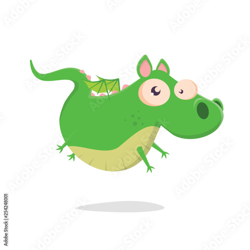 funny vector illustration of a green cartoon dragon