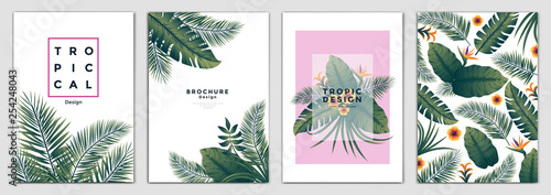 Tropical Brochure Design Layout Template in A4 size, greeting cards. Frame with tropic leaves. Ideal for party poster, greeting card, banner or invitation. Vector Illustration