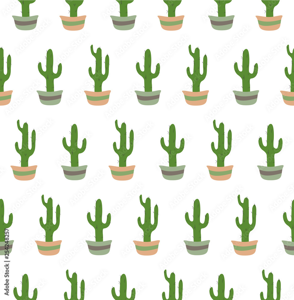 Fototapeta premium Seamless pattern with cactus on hte white background.