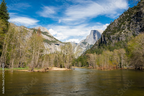 Merced River and Half Dome in Yosemite Valley on a sunny day  Yosemite national park in United States of America