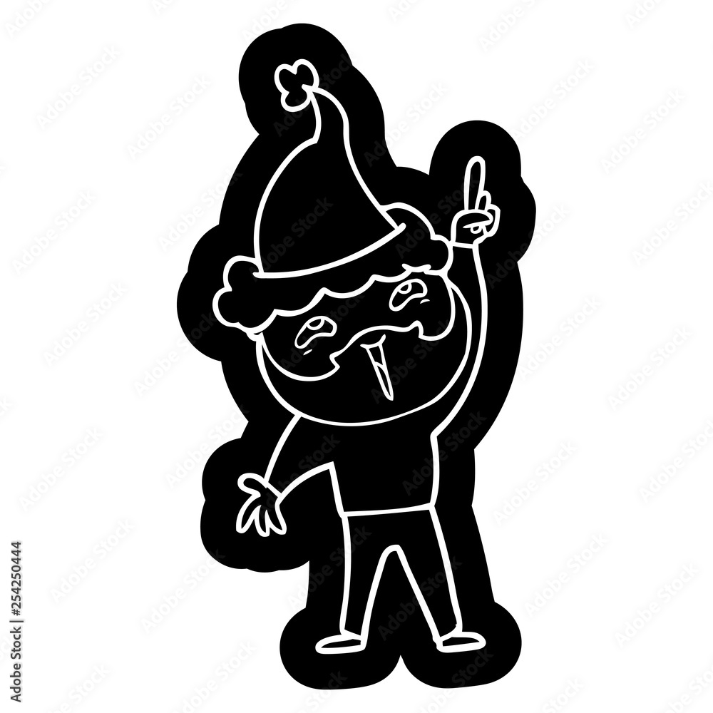 cartoon icon of a happy bearded man wearing santa hat cartoon icon of a happy bearded man wearing santa hat