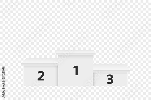 Realistic Vector 3d White Winners Podium Closeup Isolated on Transparent Background. Victory, Award Pedestal. First, second, third place. Design template