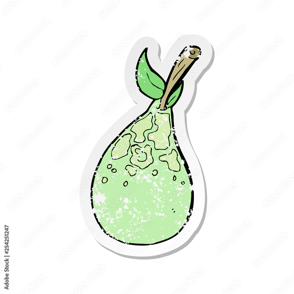 retro distressed sticker of a cartoon pear retro distressed sticker of a cartoon pear