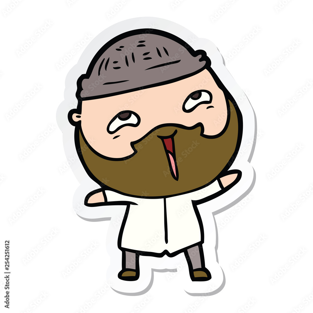 sticker of a cartoon happy bearded man