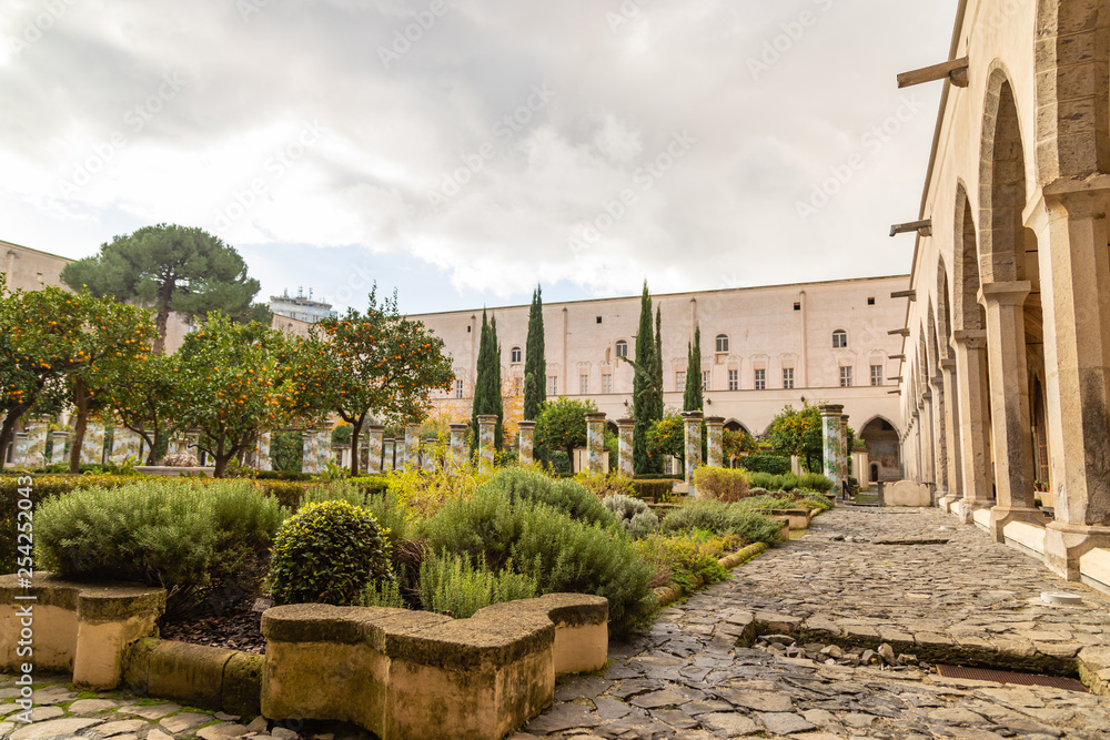 Cloister Garden of the Santa Chiara Monastery in Naples City, Italy