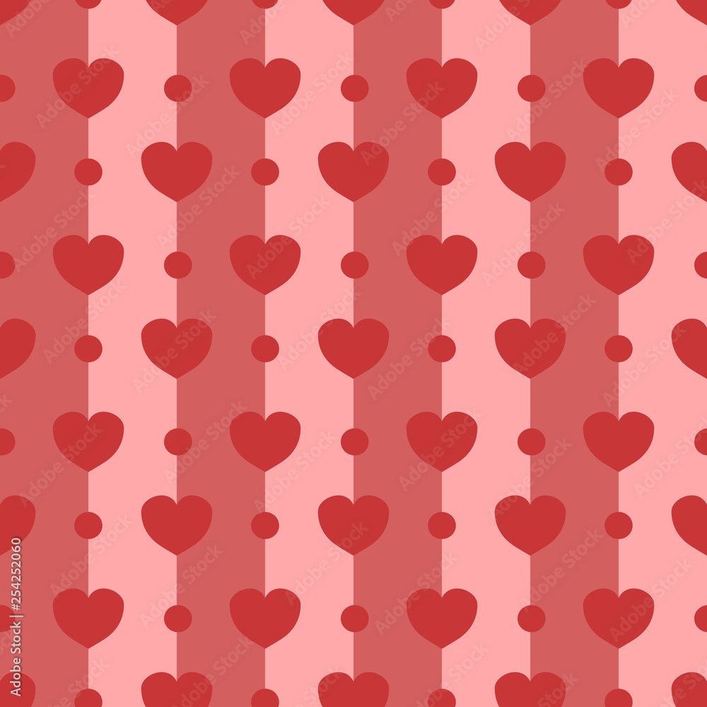 Red heart on pink  stripes seamless pattern,background