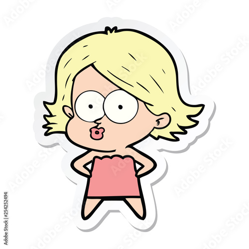 sticker of a cartoon girl pouting