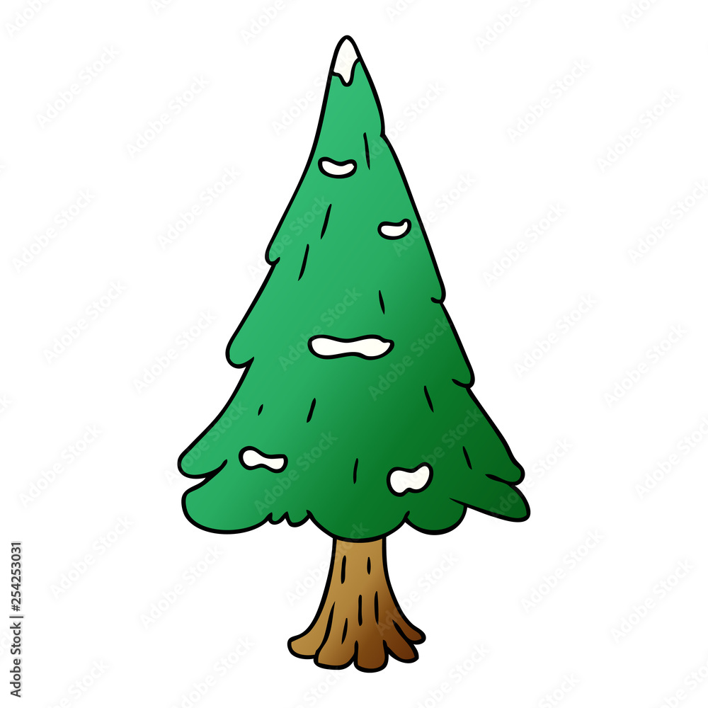 Fototapeta premium gradient cartoon doodle single snow covered tree