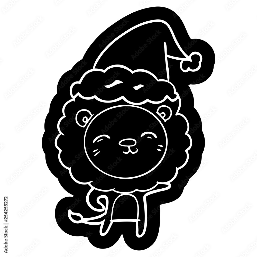 cartoon icon of a lion wearing santa hat cartoon icon of a lion wearing santa hat