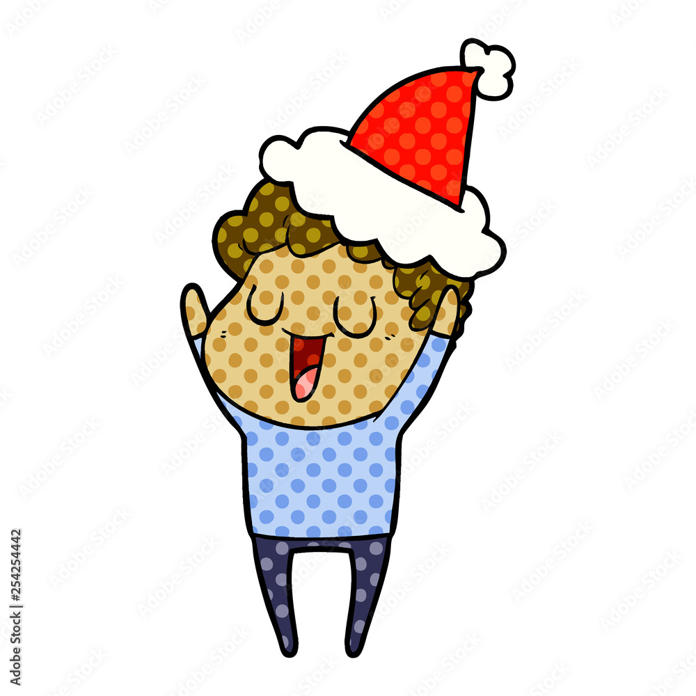 laughing comic book style illustration of a man wearing santa hat laughing comic book style illustration of a man wearing santa hat