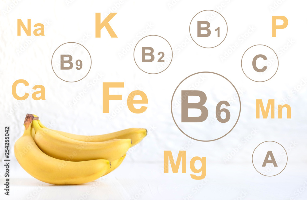 Banana vitamins and minerals infographic. Healthy food. Vitamins in