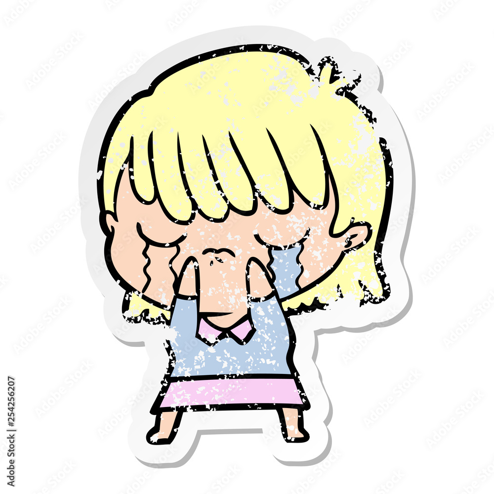 Fototapeta premium distressed sticker of a cartoon woman crying