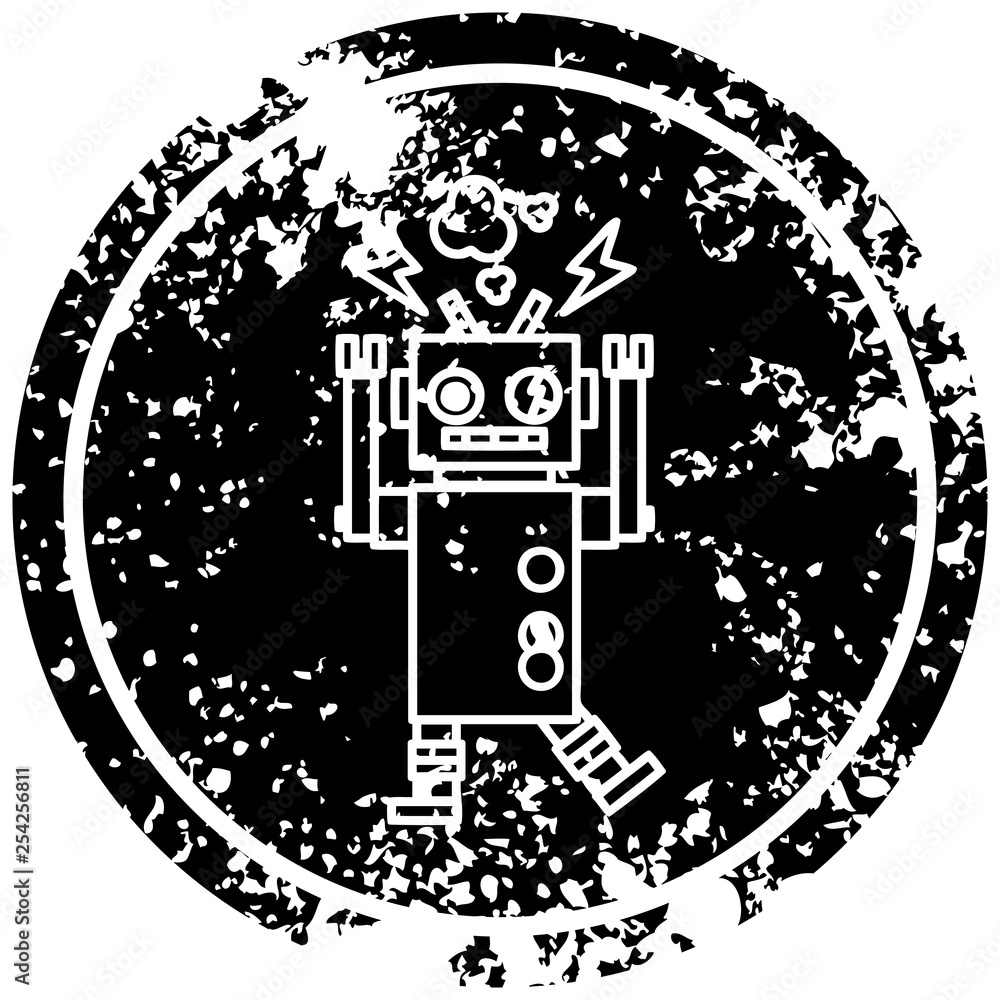 Obraz premium malfunctioning robot distressed icon
