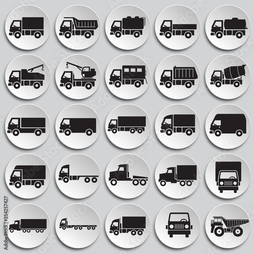 Truck icons set on plates background for graphic and web design. Simple vector sign. Internet concept symbol for website button or mobile app.