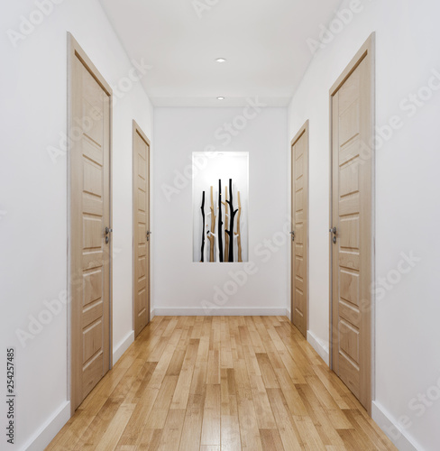 Valokuvatapetti modern bright entrance corridor, apartment interior illustration 3D rendering