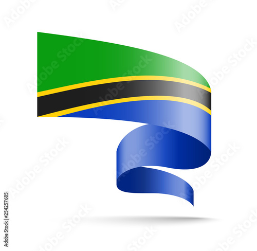 Tanzania flag in the form of wave ribbon vector illustration on white background.
