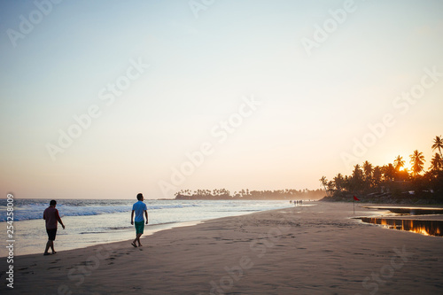 Beautiful beach and Indian ocean in Sri Lanka on sunset