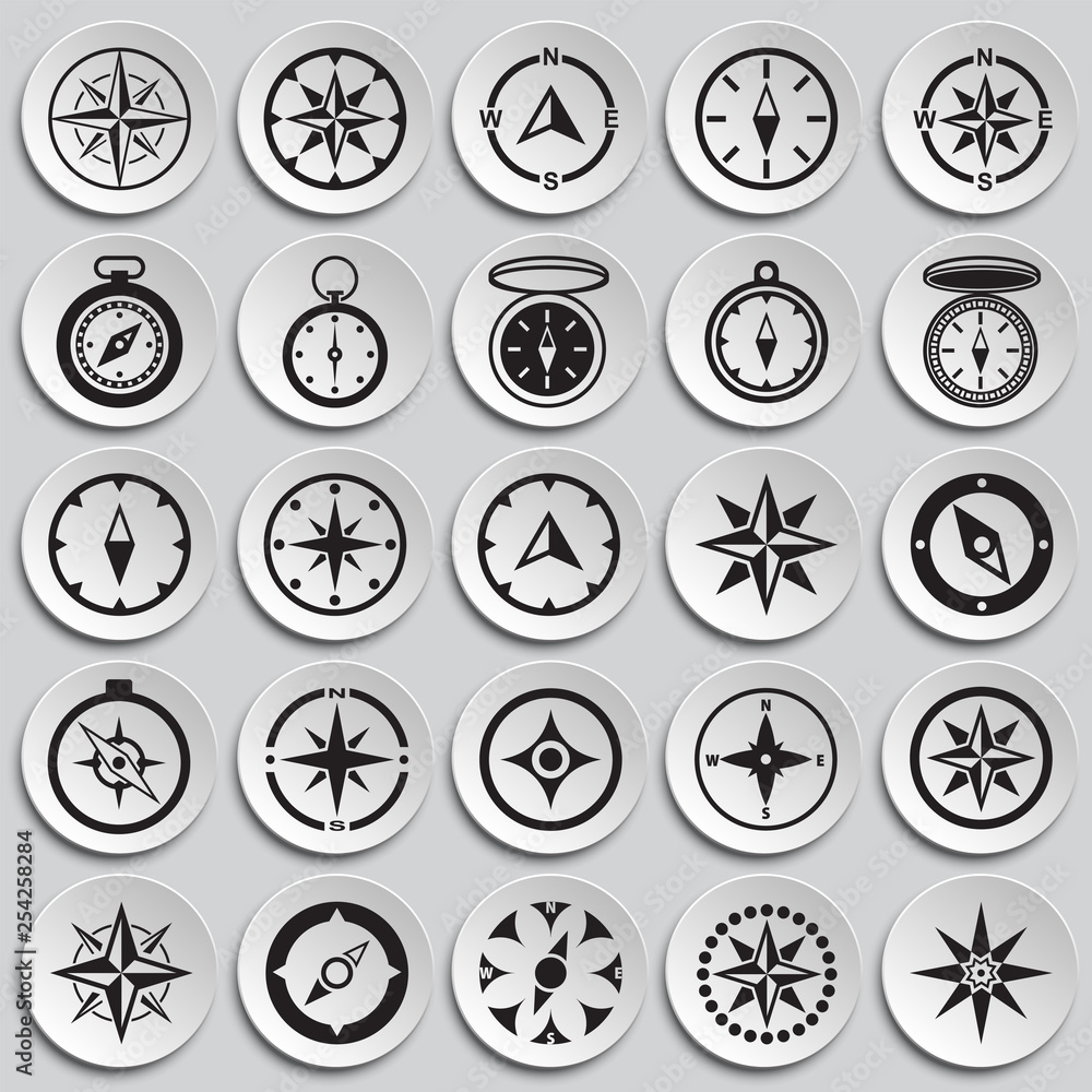 Fototapeta premium Compass icons set on plates background for graphic and web design. Simple vector sign. Internet concept symbol for website button or mobile app.