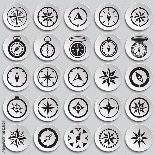 Compass icons set on plates background for graphic and web design. Simple vector sign. Internet concept symbol for website button or mobile app.