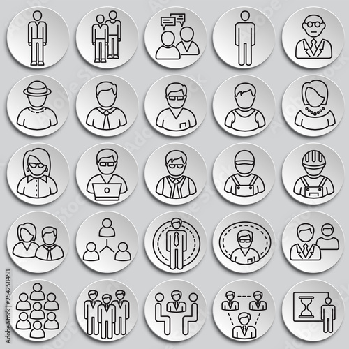 Person icons set on plates background for graphic and web design. Simple vector sign. Internet concept symbol for website button or mobile app.
