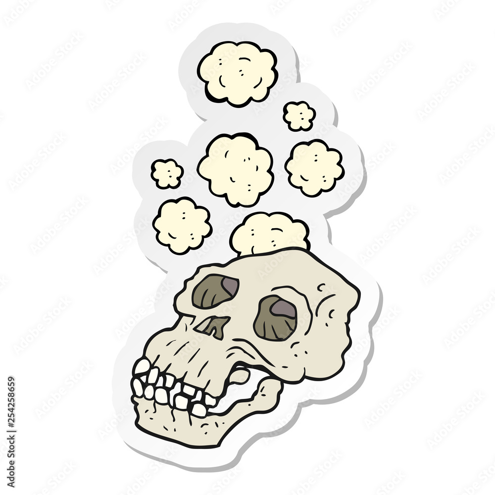 sticker of a cartoon ancient skull sticker of a cartoon ancient skull
