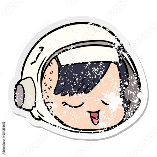 distressed sticker of a cartoon astronaut face